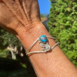 VTG Native American Silver Turquoise Feather Cuff BRACELET